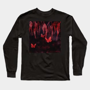 Wisteria and Butterflies Negative Painting Black and Red Long Sleeve T-Shirt